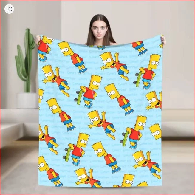 Bart Simpson Blue Home Decor Blanket The Simpson Movie Fleece Blanket