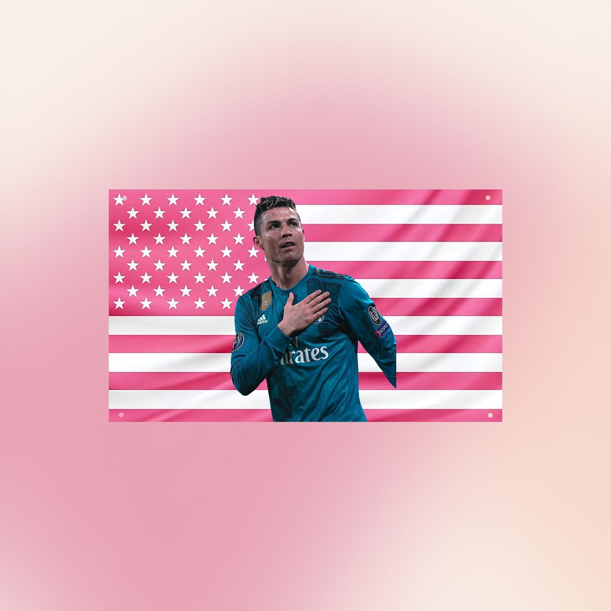 Cristiano Ronaldo Pink Flag | CR7 Football Wall Tapestry | Soccer Fan Room Decor | Portugal Legend Gift | Dorm Flag