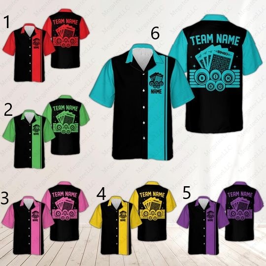 Personalized Bingo Hawaiian Shirt, Custom Name Matching Bingo Team Button Up Shirt, Bingo Game Shirt, Bingo Vibes, Retro Bingo Lover Gift