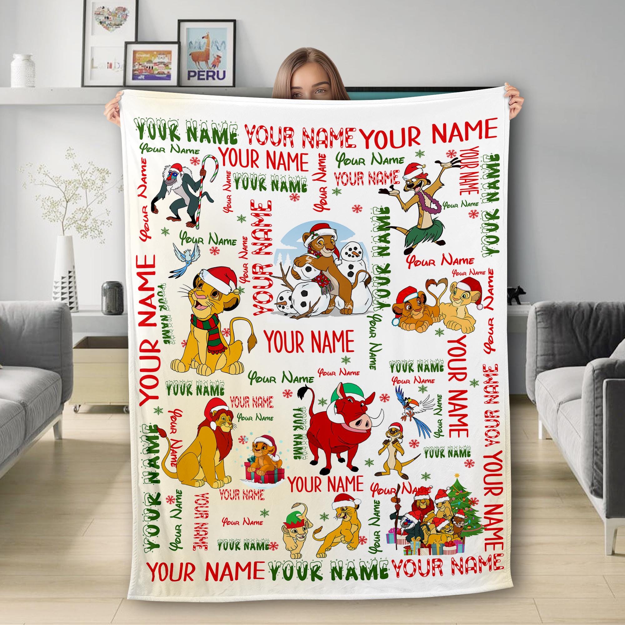 Personalized Watercolor Lion Family Blanket, Custom Lion Baby Blanket, Lion Birthday Gift, Magic Kingdom Names Fleece Blanket