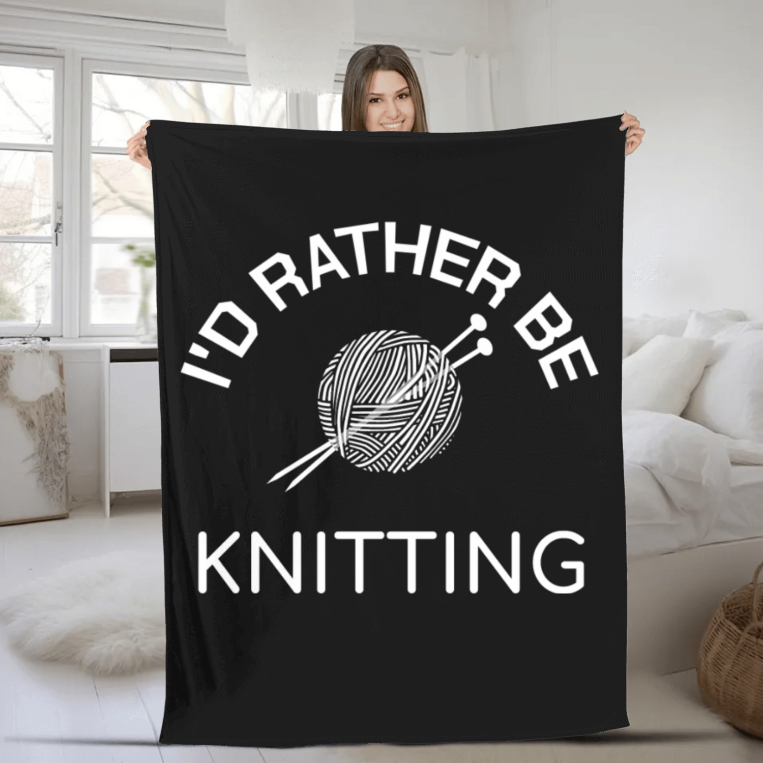 Funny Knitter Quotes I'd Rather Be Knitting Gift Fleece Blankets
