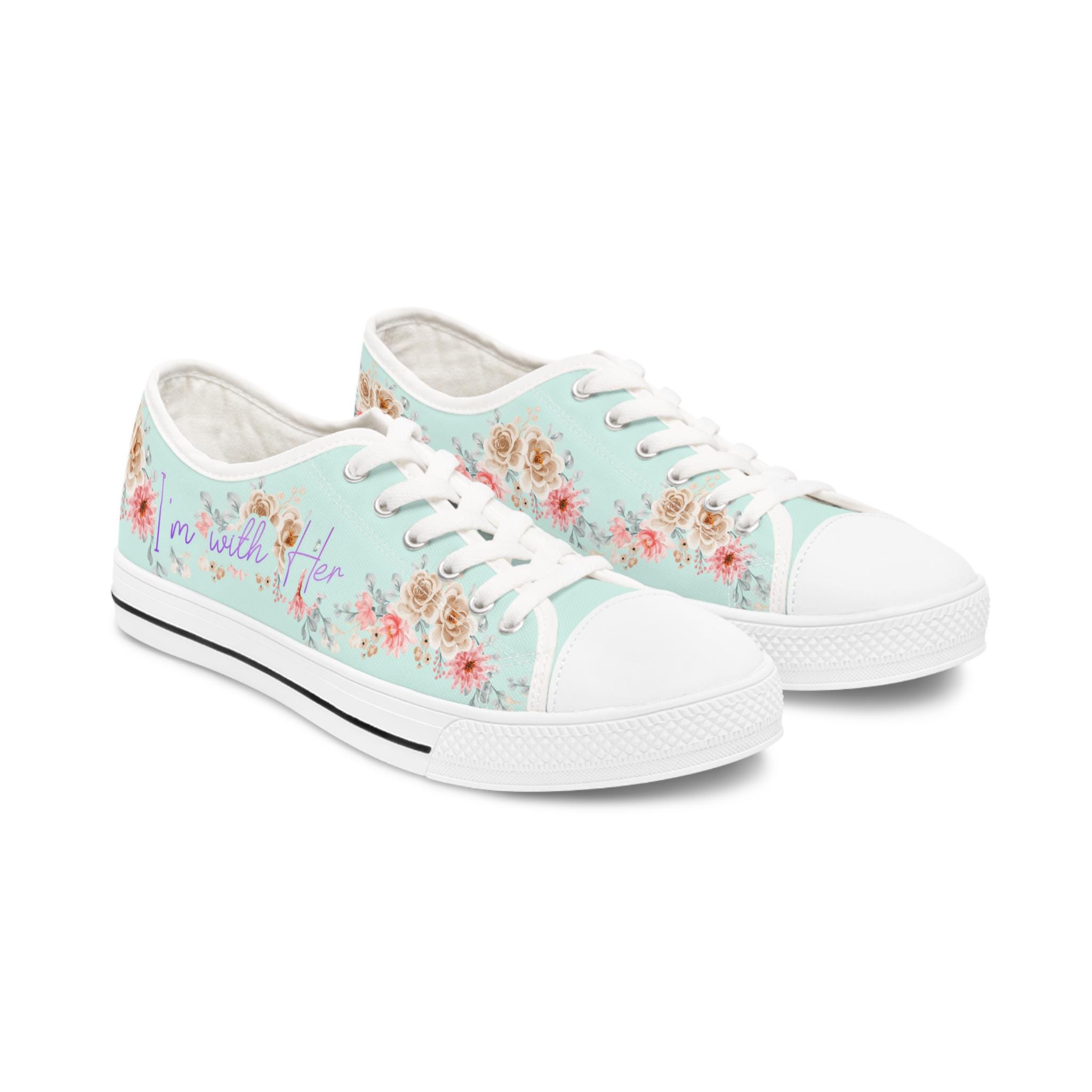 I'm with Her teal with flowers and purple lettering Kamala 2024 Chucks
