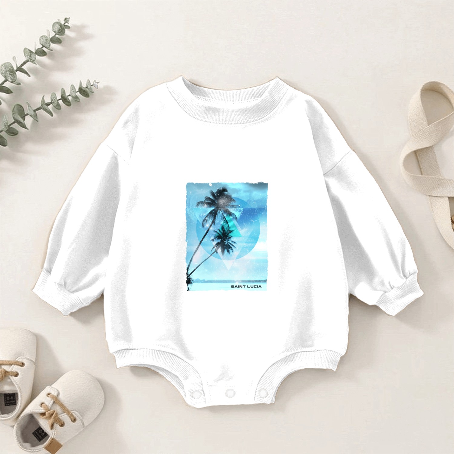 Artistic Saint Lucia Palm Tree Vacation Baby Romper Sweatshirts