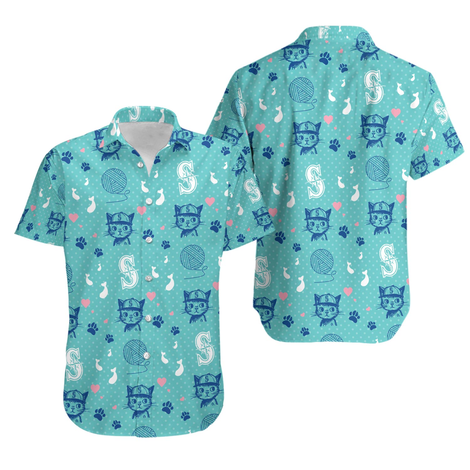 Mariners Take Meowt to the Ballgame Hawaiian Shirt, Short Sleeve Button Shirt, Vacation Shirt, Gift For Him