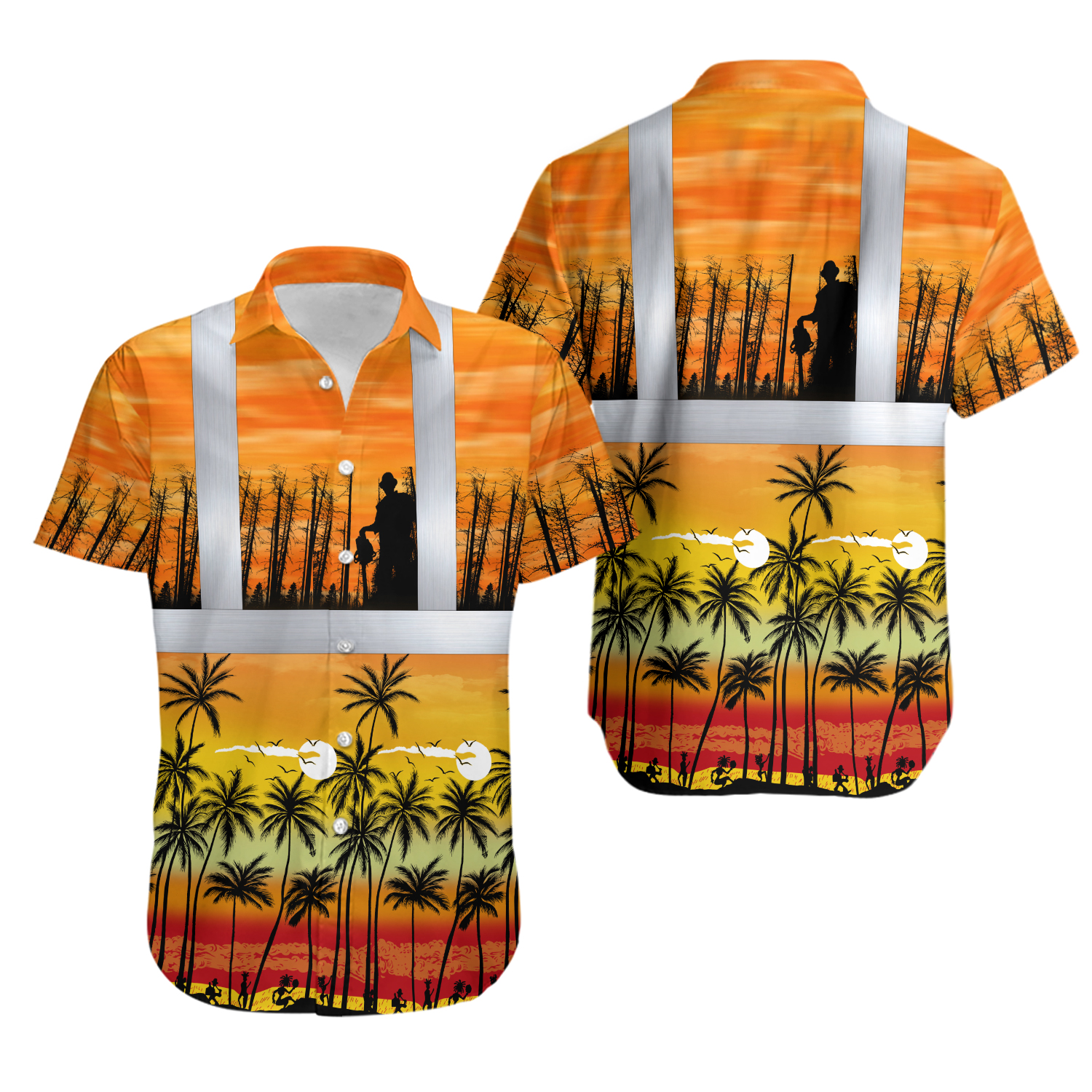 Logger Sunset Hawaiian Shirt Casual Button Down Shirt Beach Summer Unisex