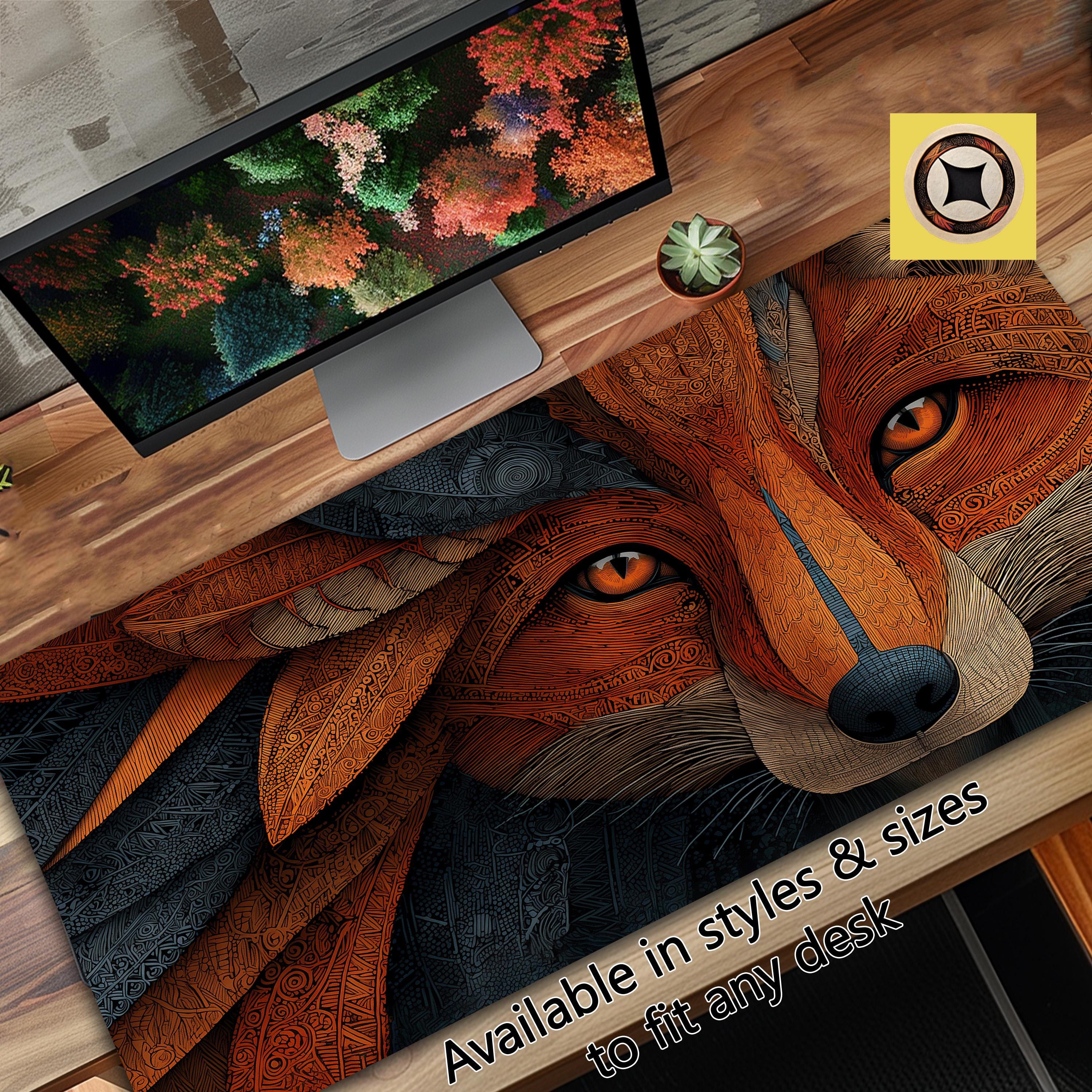 Tribal Fox Desk Mat - Native American Spirit Animal Mousepad for Workspace Accessories