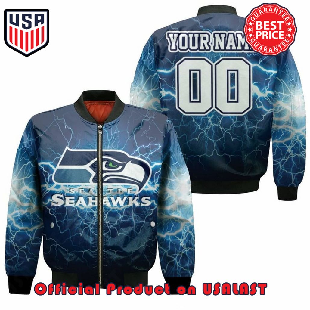SEATTLE SEAHAWKS LIGHTNING 3D CUSTOMIZED PATTERN BOMBER JACKET