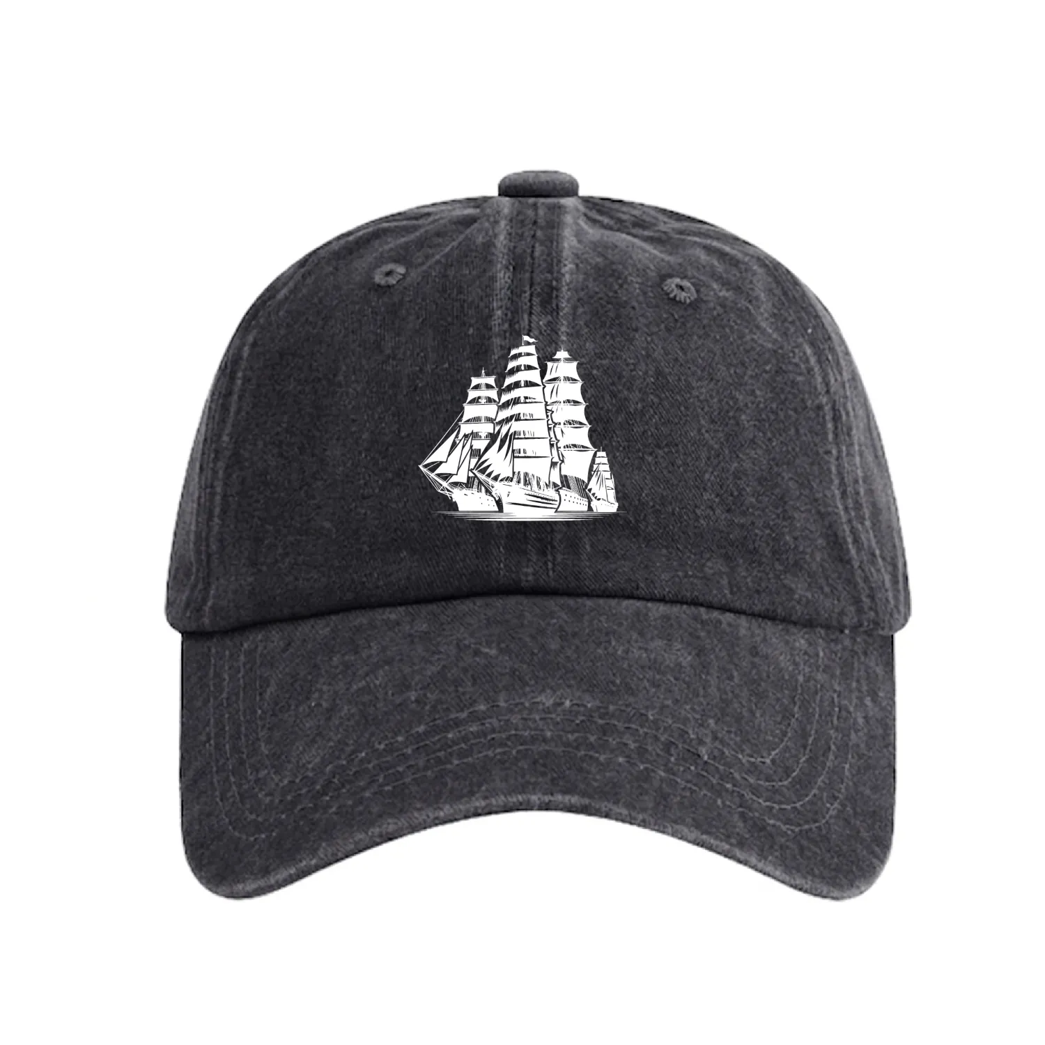 Huge Sailing Ships On Their Way Into The Harbor Washed Denim Baseball Caps