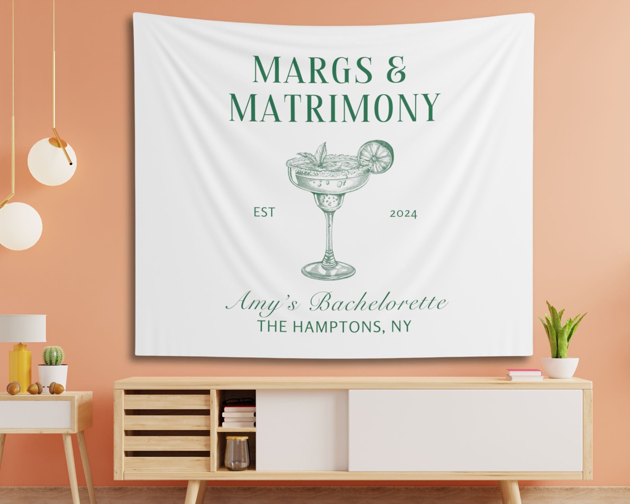 Custom Margs and Matrimony Banner Tapestry, Fiesta Bridal Shower Banner, Beach Bachelorette Party Decor, Coquette Bows Margarita Bach Party