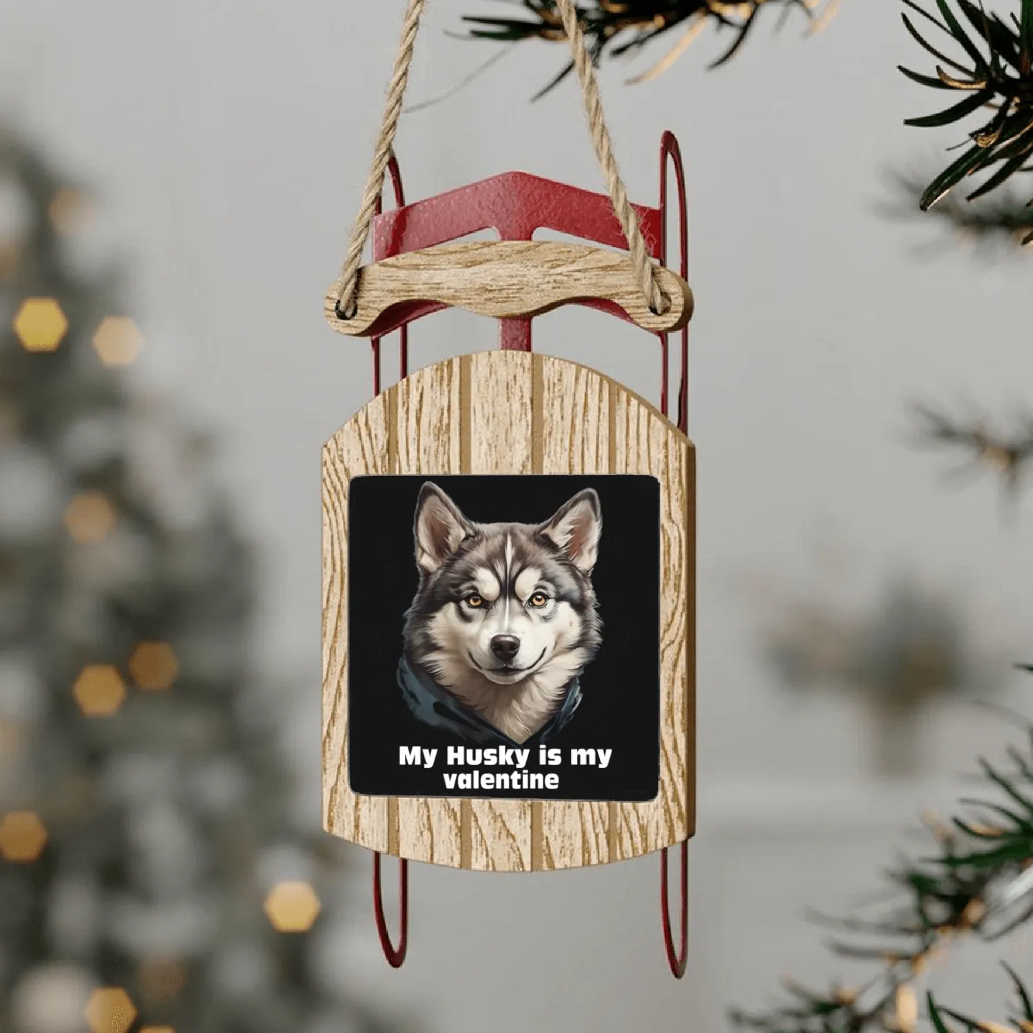 My Husky is my valentine Sled Ornaments