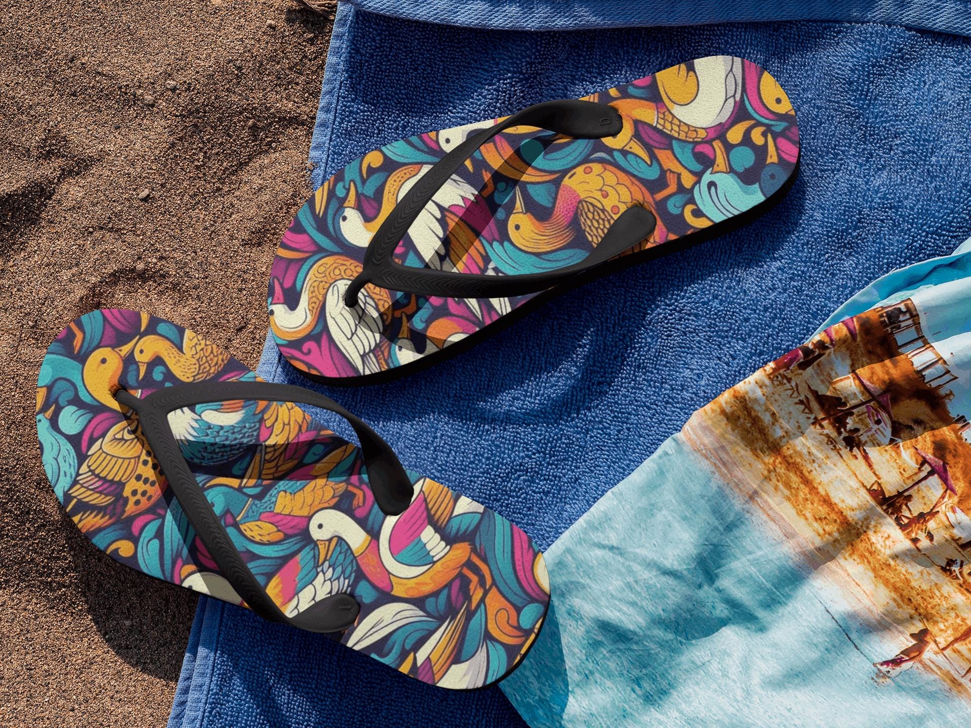 Lucky Duck Colorful Flip Flops - Comfortable & Durable Beach Sandals for Summer Fun | Perfect for Poolside Lounging