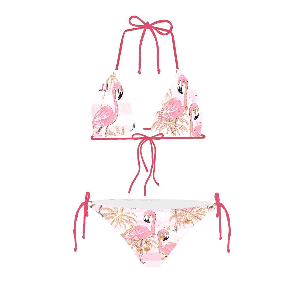 Matching Pink Flamingo and Palm Leaf Bikini Set for Women