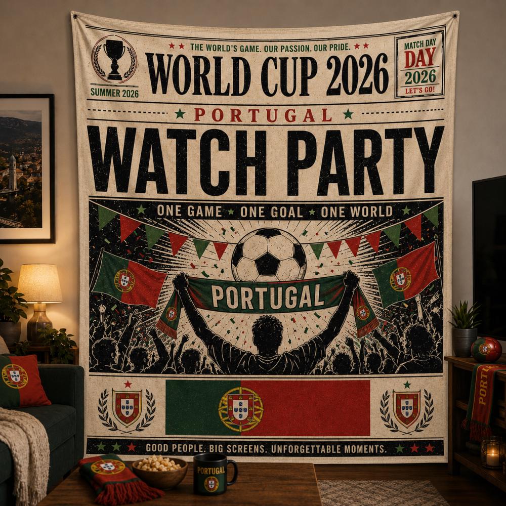 2026 Soccer Portugal Tapestry, World Fan Wall Hanging, Game Day Decor Tapestry, WC 2026 Soccer Home Decor