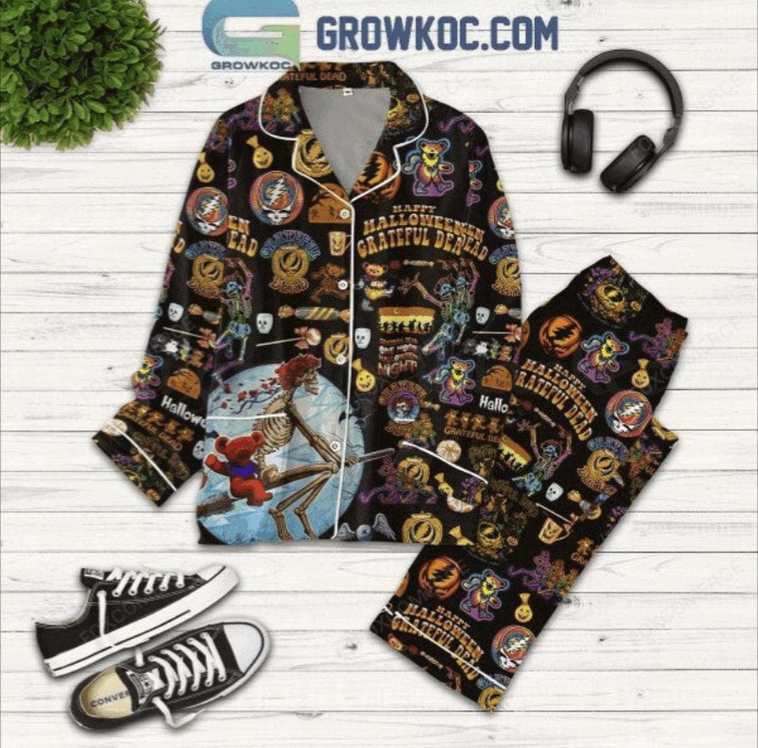 Grateful Dead Halloween Pajamas Dancing Bear Spooky Sleepwear Set