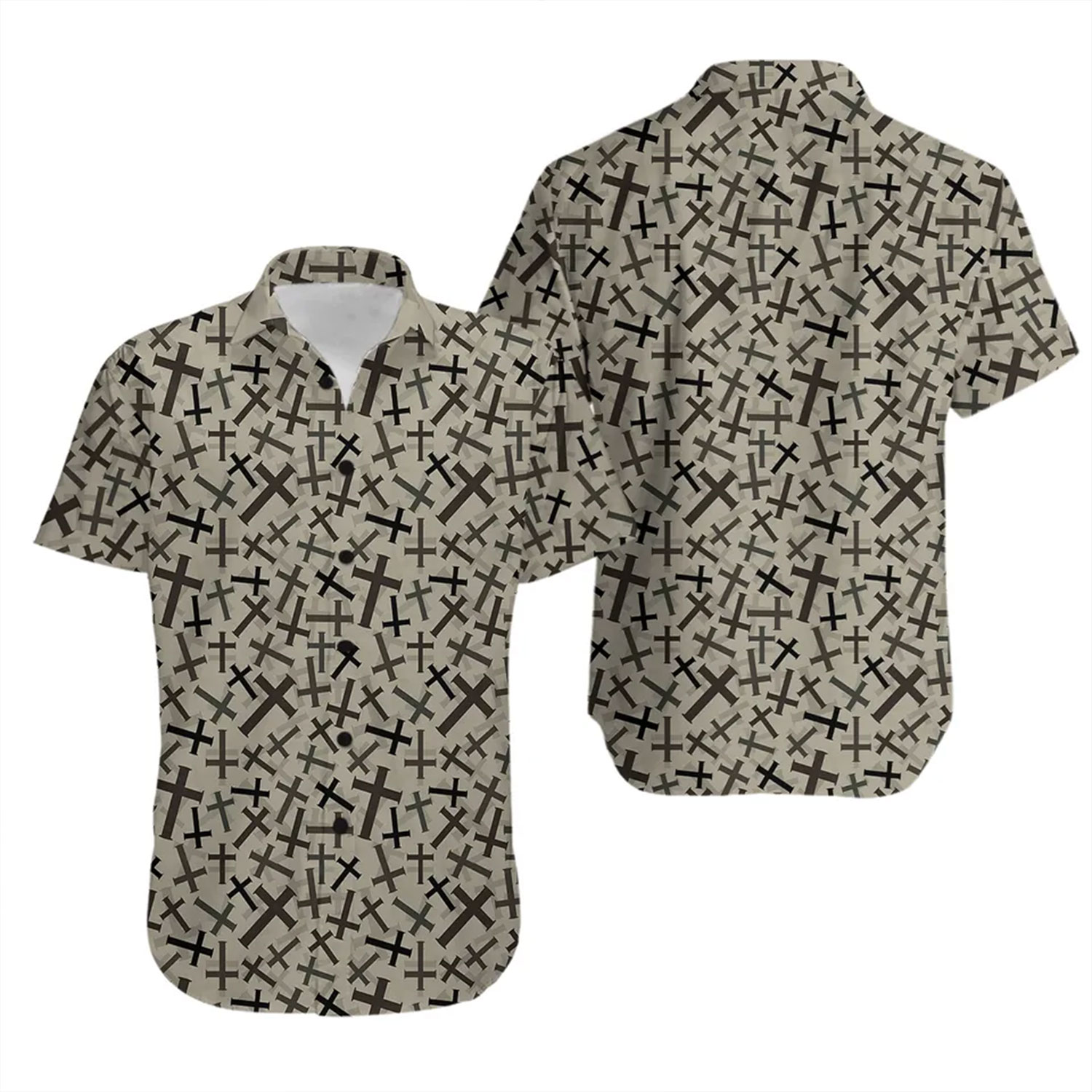 Jesus Cross Premium Button-Up Shirt - Adult Unisex - Gifts for Christians Christ Followers People of Faith Christmas Easter Hawaiian
