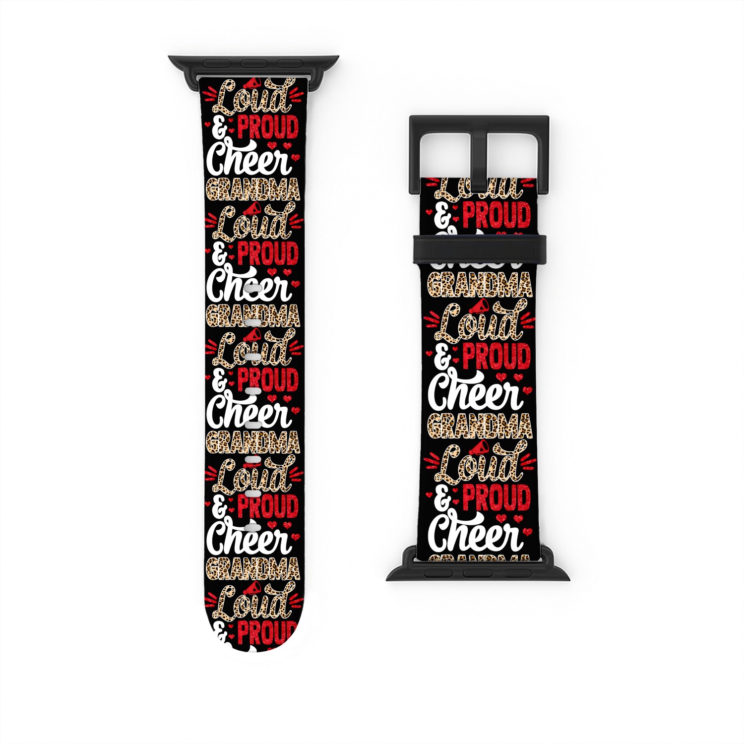 Cheer Grandma Biggest Fan Leopard Print And Pom Po Watch Bands For Apple Watch