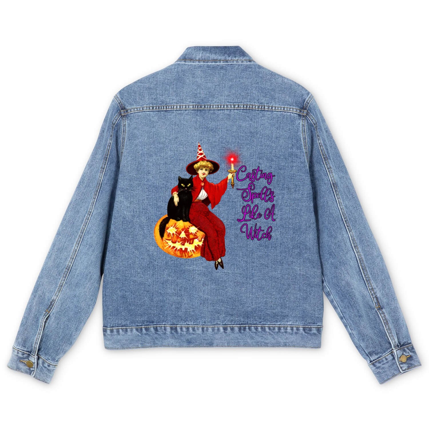 Casting Spells Like A Witch - Halloween Black Cat Men's Denim Jackets