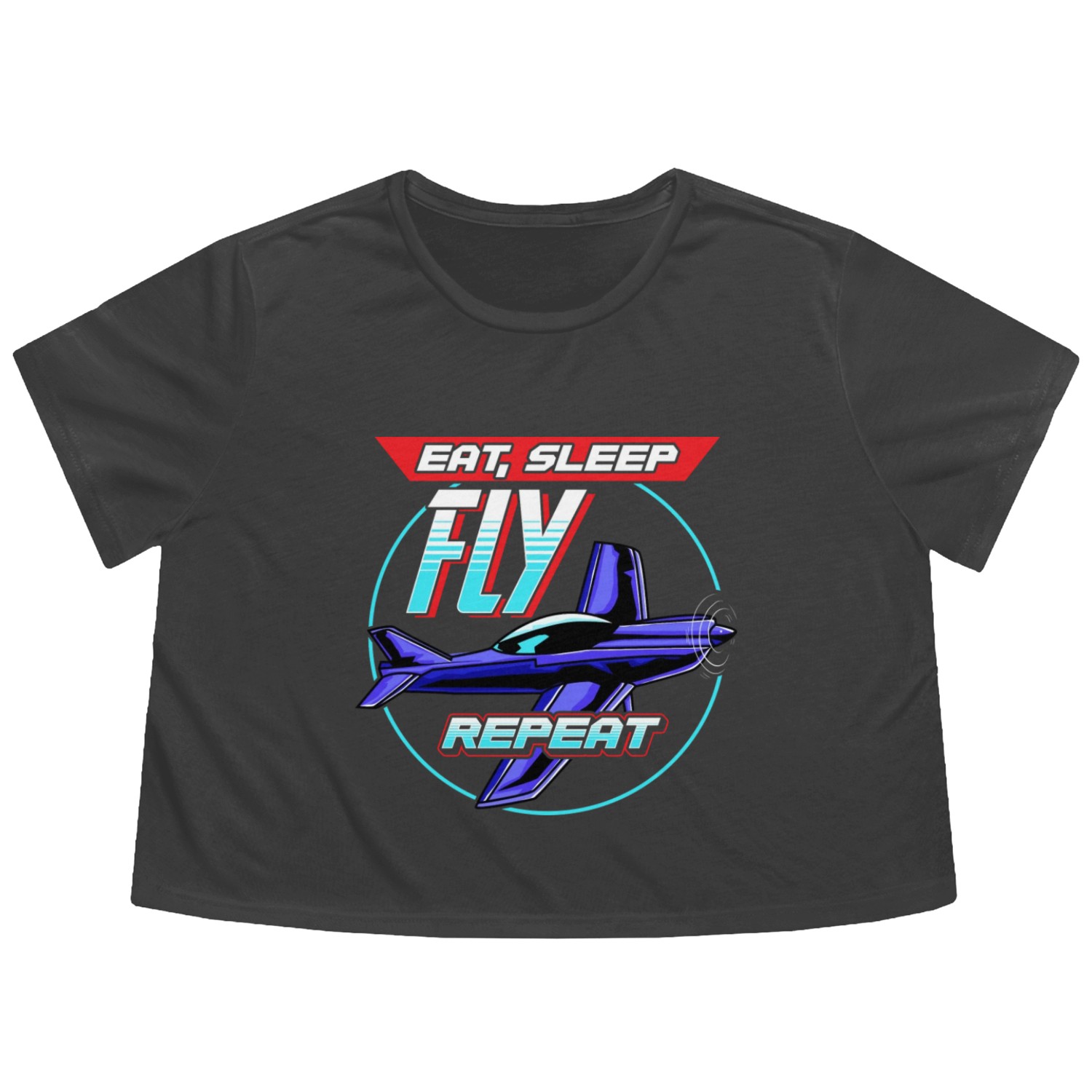 Eat Sleep Fly Repeat Airplane Pilot Aviation Pun Flowy Cropped Tees