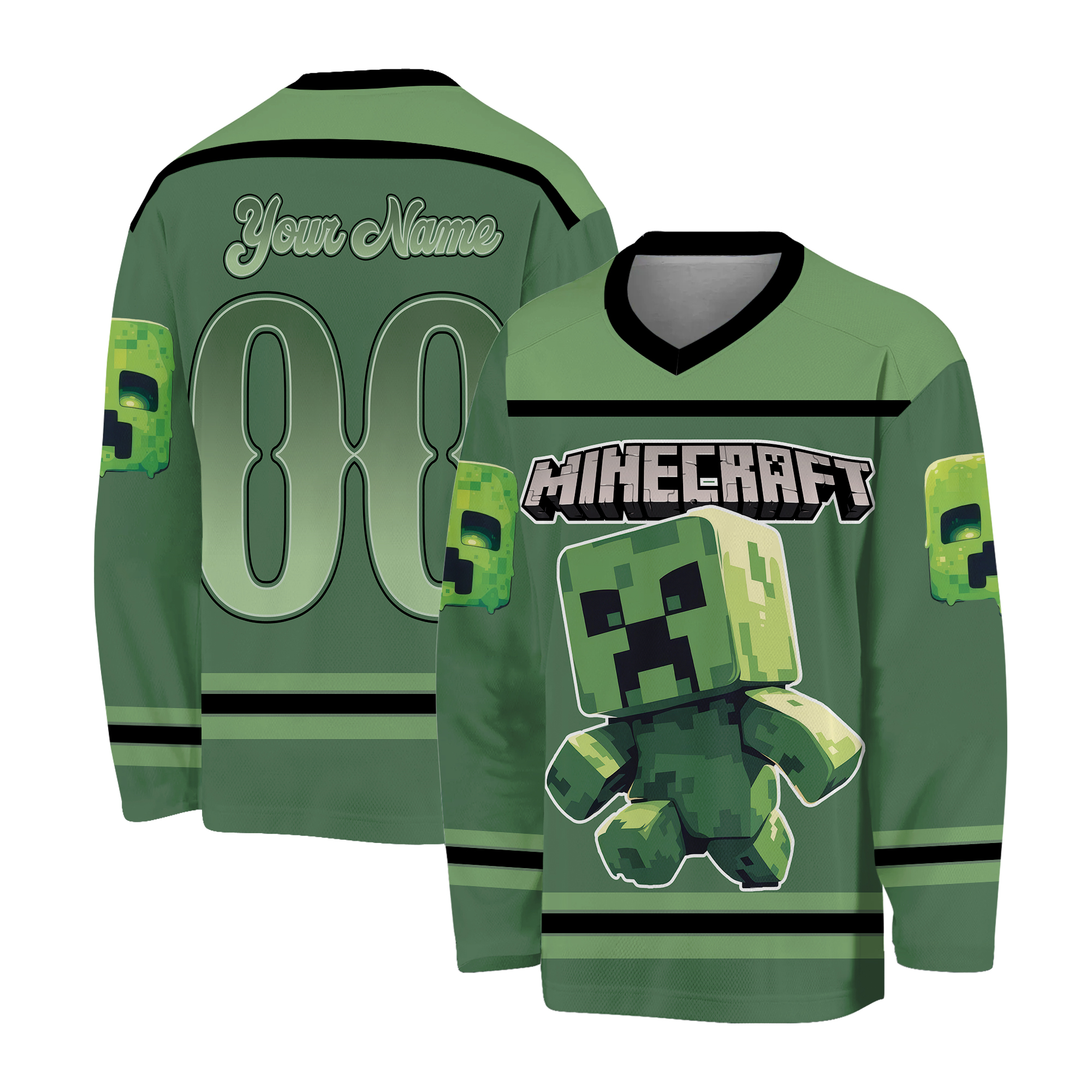 Custom Minecraft Hockey Jersey, Personalized Creeper Shirt with Name and Number, Gamer Gift for Boys and Teens