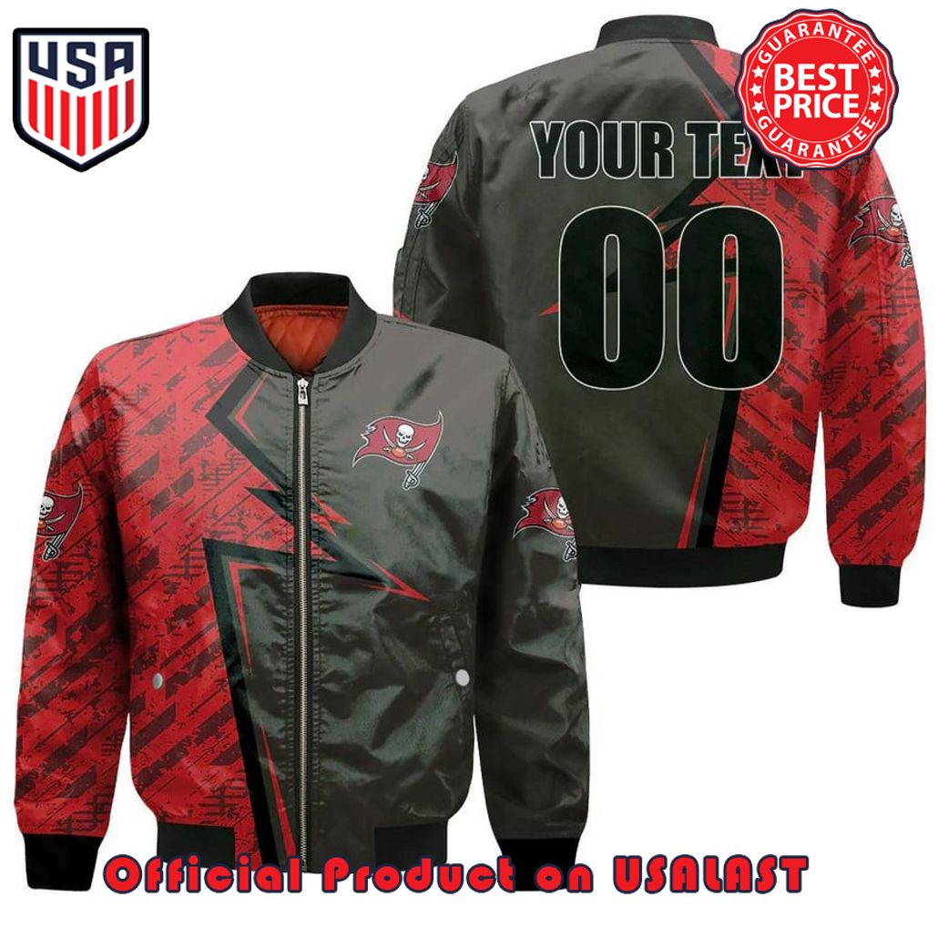 TAMPA BAY BUCCANEERS BOMBER JACKET 3D PRINTED ABSTRACT PATTERN SPORT CUSTOM TEXT AND NUMBER