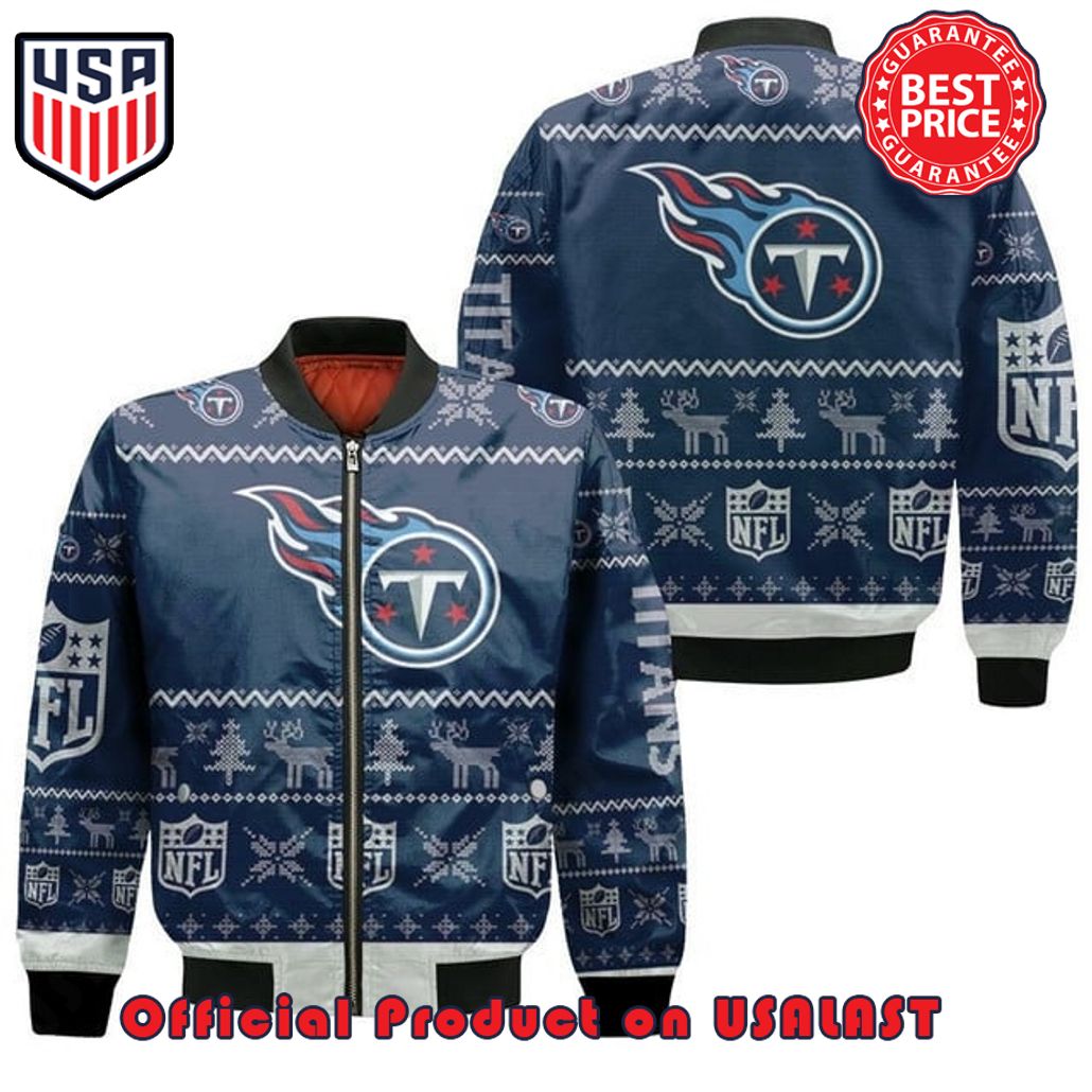 TENNESSEE TITANS CHRISTMAS PATTERN BOMBER JACKET – NAVY BLUE
