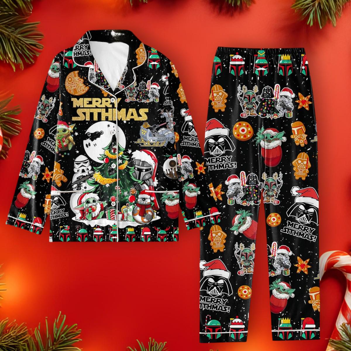 Merry Sithmas Galaxy Theme Baby Wise Green Hero Pajamas Set, Pajamas for Adults & Kids, Great for Cartoon Lovers