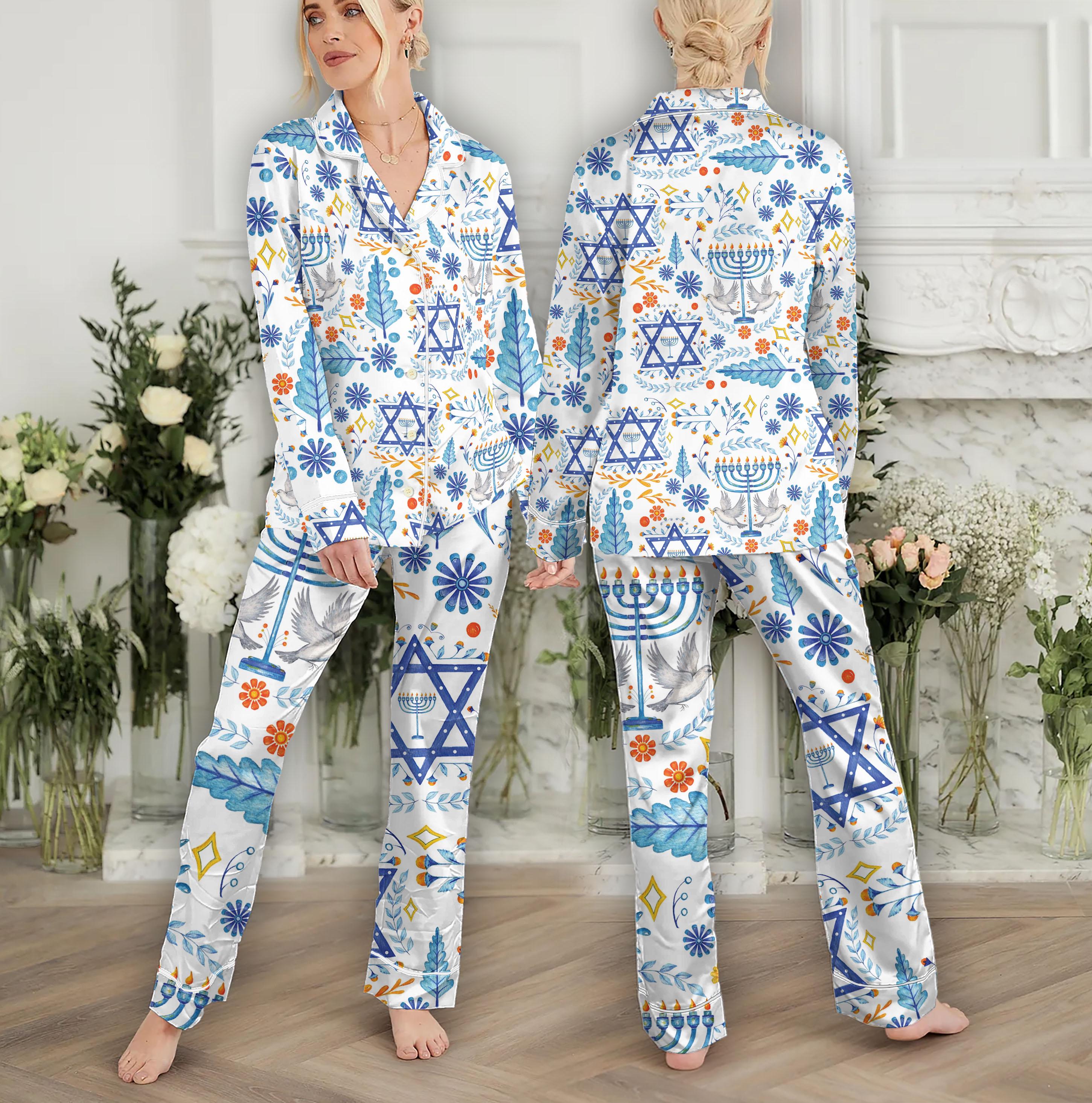 Happy Hanukkah Menorah Pajamas Set Family, Jewish Pajamas Set, Holiday Hanukkah Shirt, Jewish Holiday Gift, Religious Shirt for Jewish