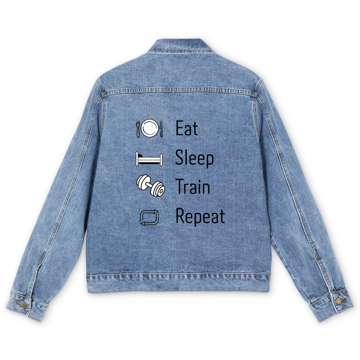 Eat. Sleep. Train. Repeat. Men's Denim Jackets