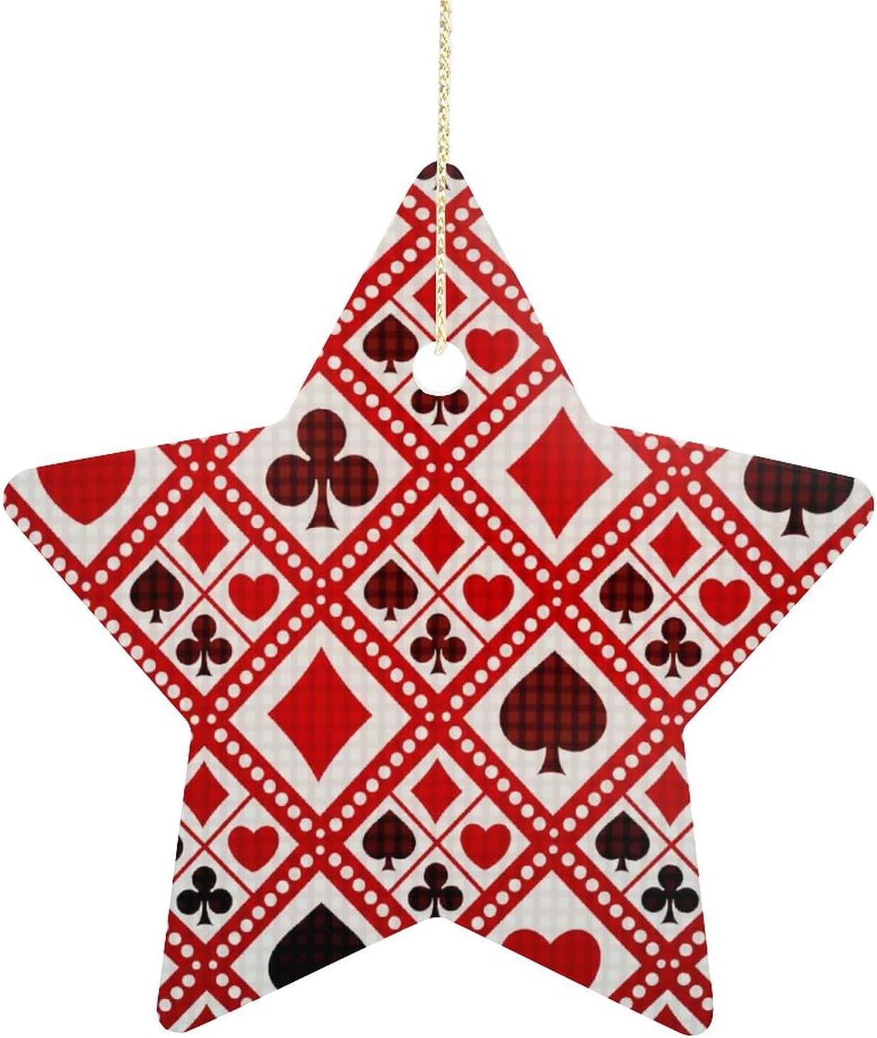 Diamond Playing Cards Ceramic Christmas Star Pendant Hanging Ornaments for Xmas Tree Decoration