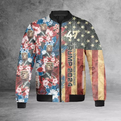 Trump 2024 Make America Great Again Flowers Tropical Bomber Jacket