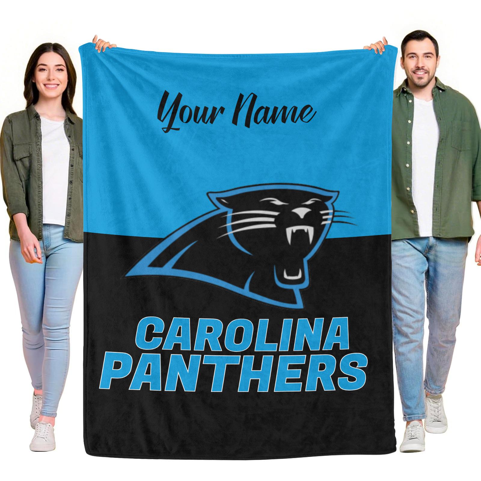 Personalized Carolina Panthers Fleece Blanket, Football Fan Gift