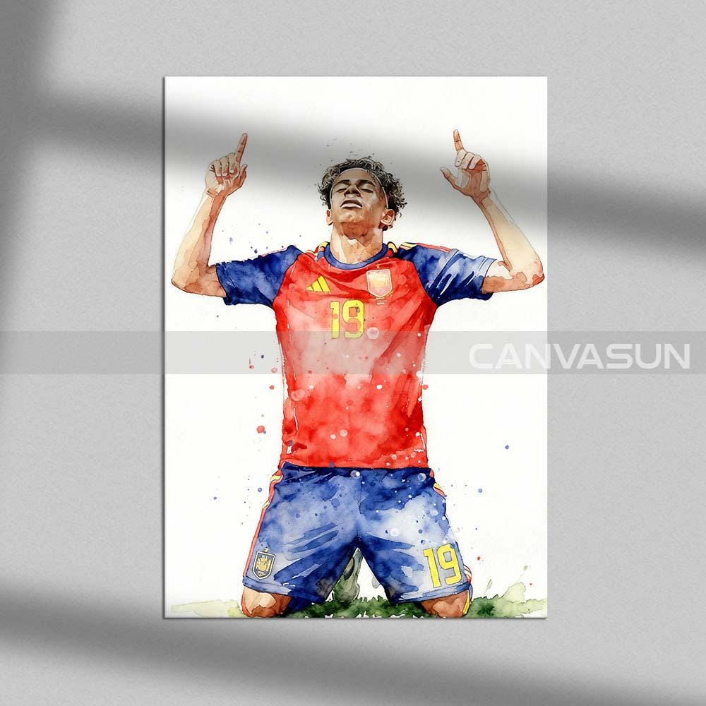Lamine Yamal Watercolor Canvas Print, Football Wall Art, Sports Canvas Poster