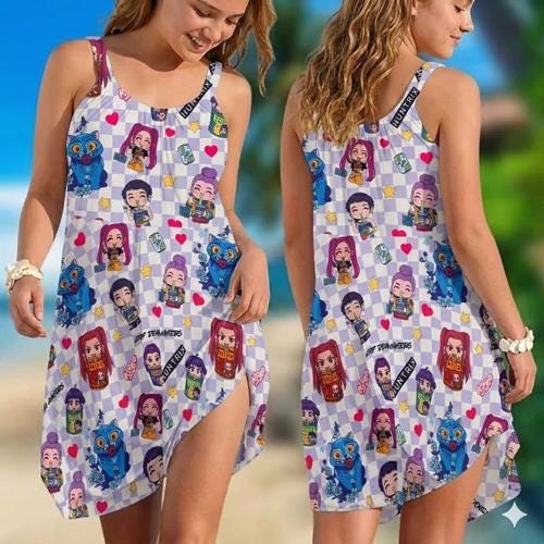 Zoey Rumi Mira Ramen Sling Dress, Huntrix Group Inspired Dress, Kpop Demon Hunters Family Vacation 2026