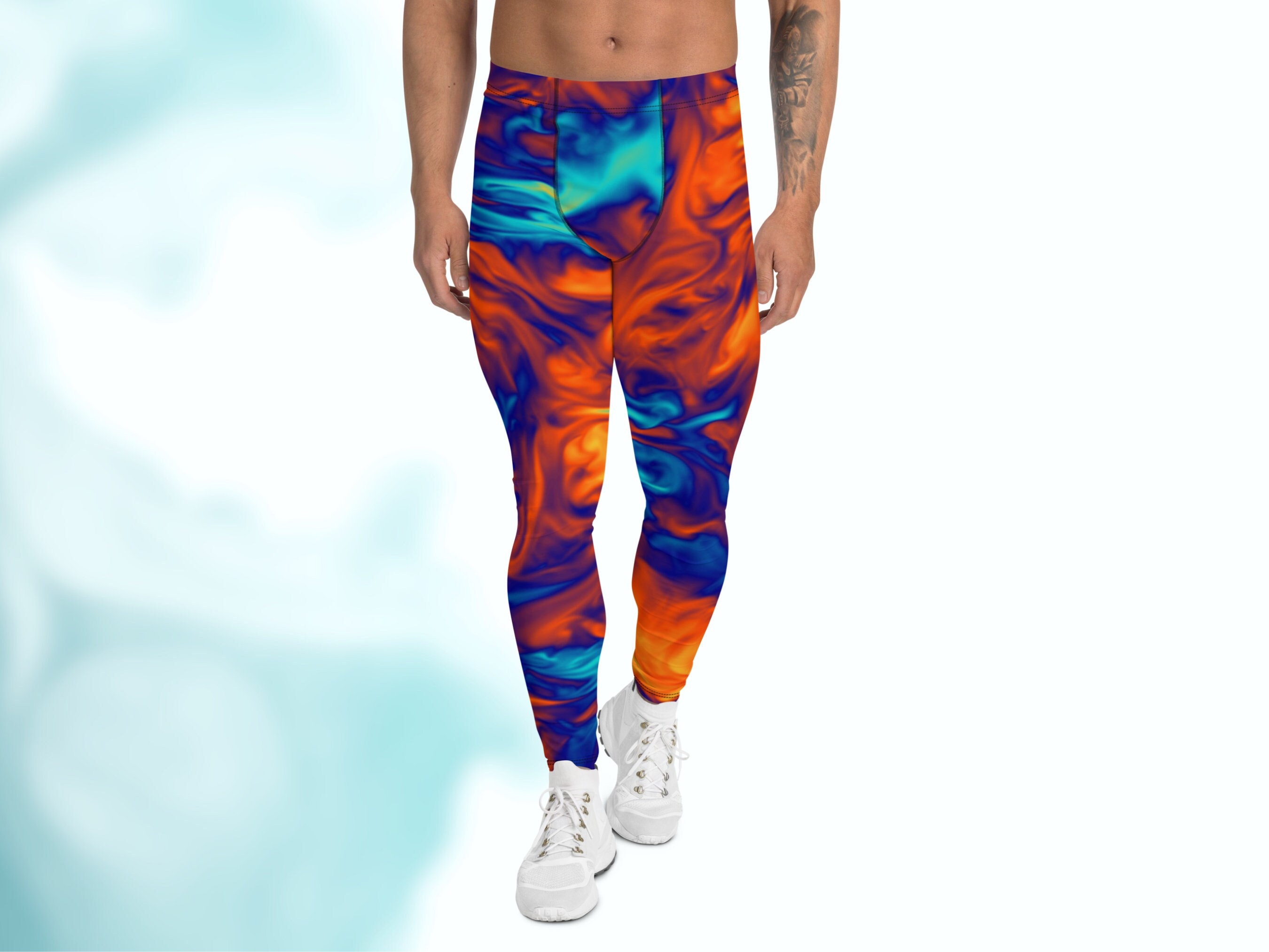 Tie-dye Patterned Meggings for Workout Yoga Running, Stretchy Leggings for Him