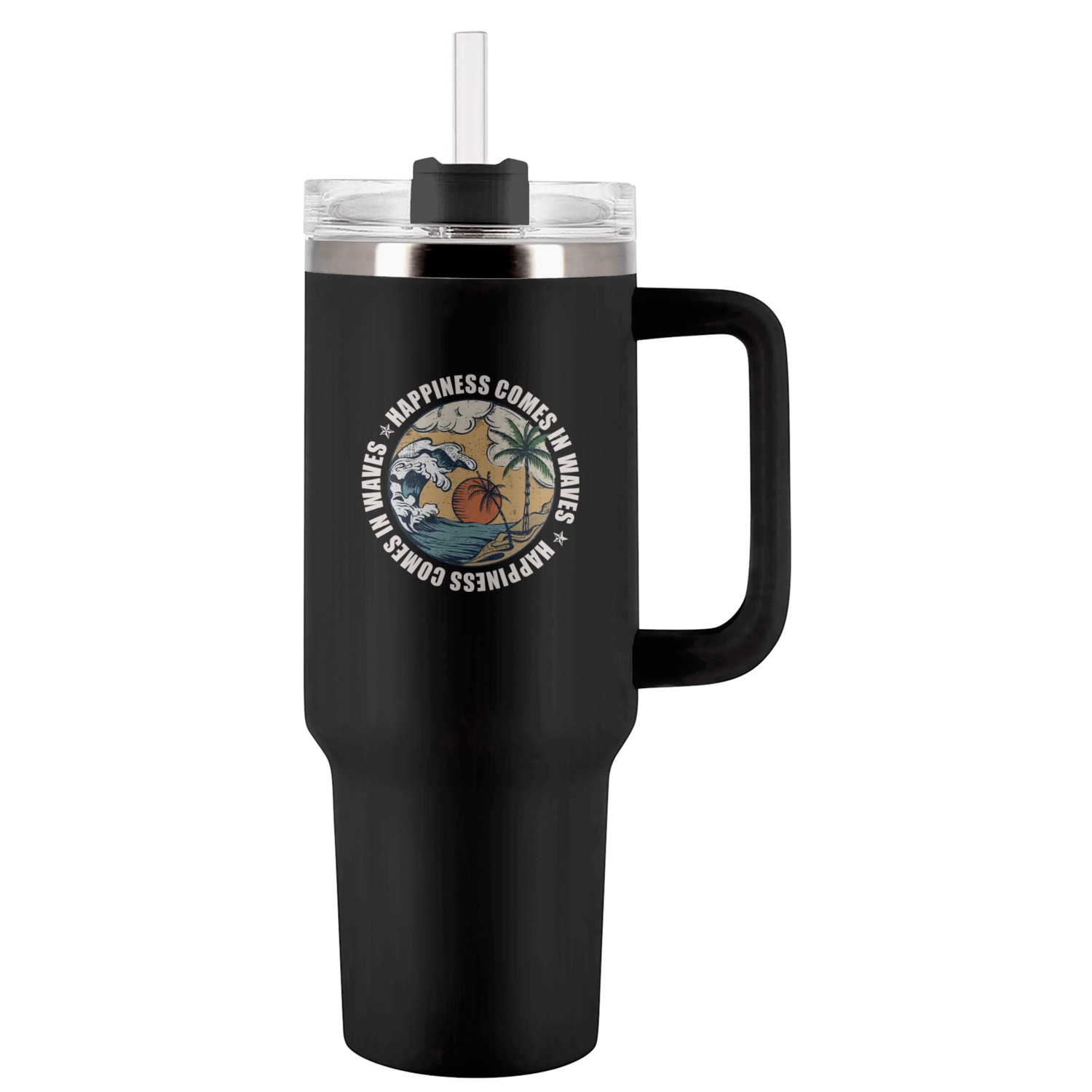HAPPINESS COMES IN WAVES 1 Tumblers 40 Oz With Handle