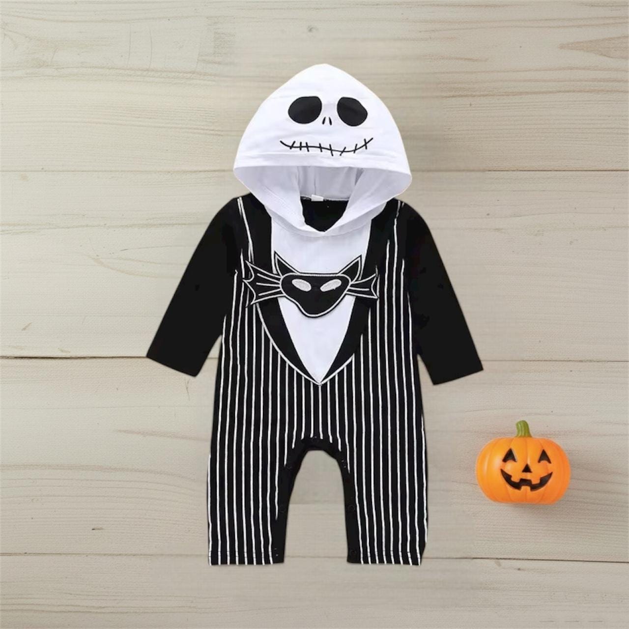 Spooky Pumpkin King Striped Halloween Hooded Jumpsuit
