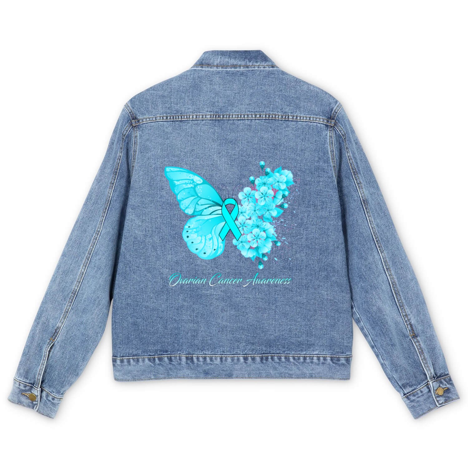 Ovarian Cancer Awareness Ribbon Teal Ovarian Cance Men's Denim Jackets