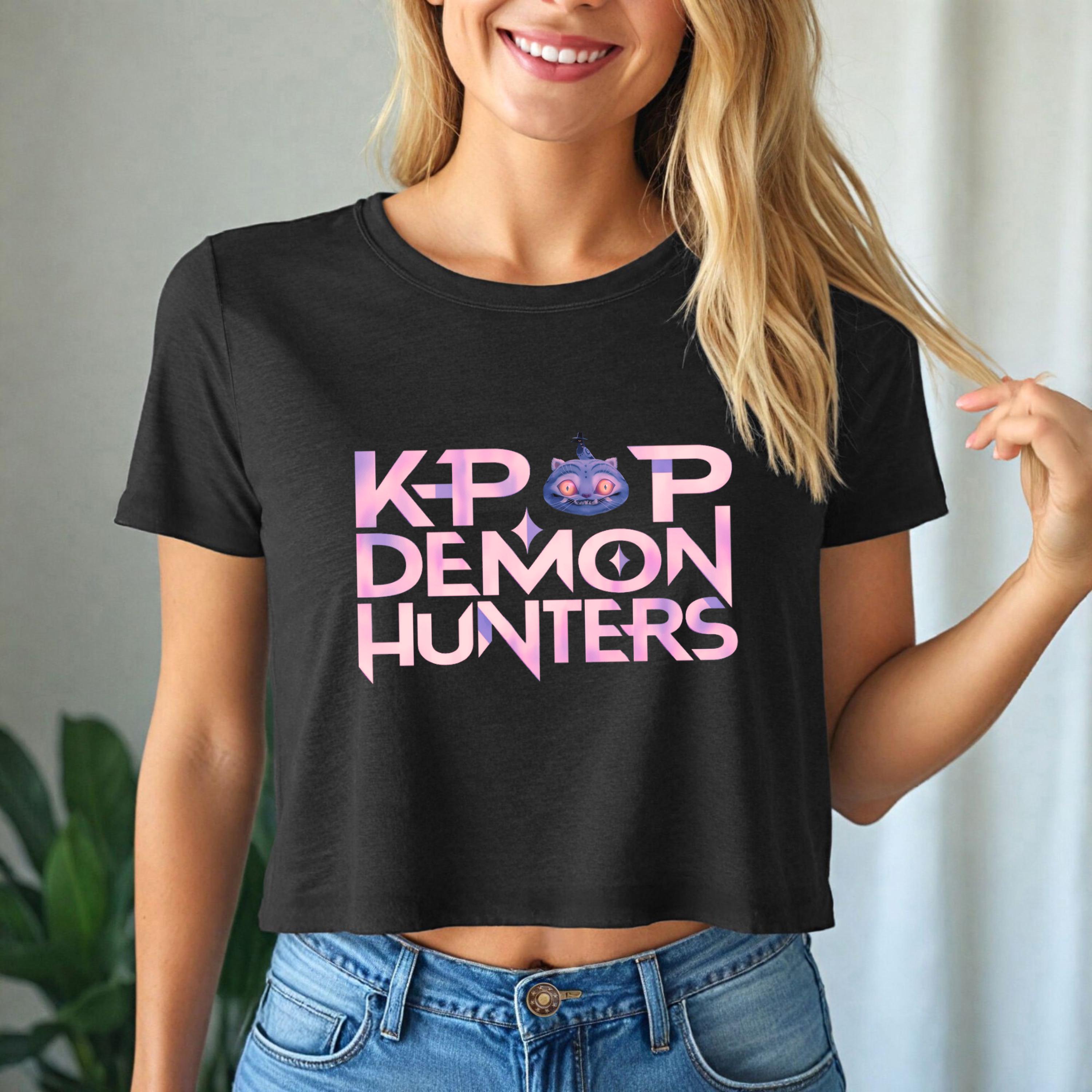 Kpop Demon Hunter Crop Top Huntrix Graphic Tee Cute K-pop Inspired Shirt for Fans, Girls Gift, School Shirt