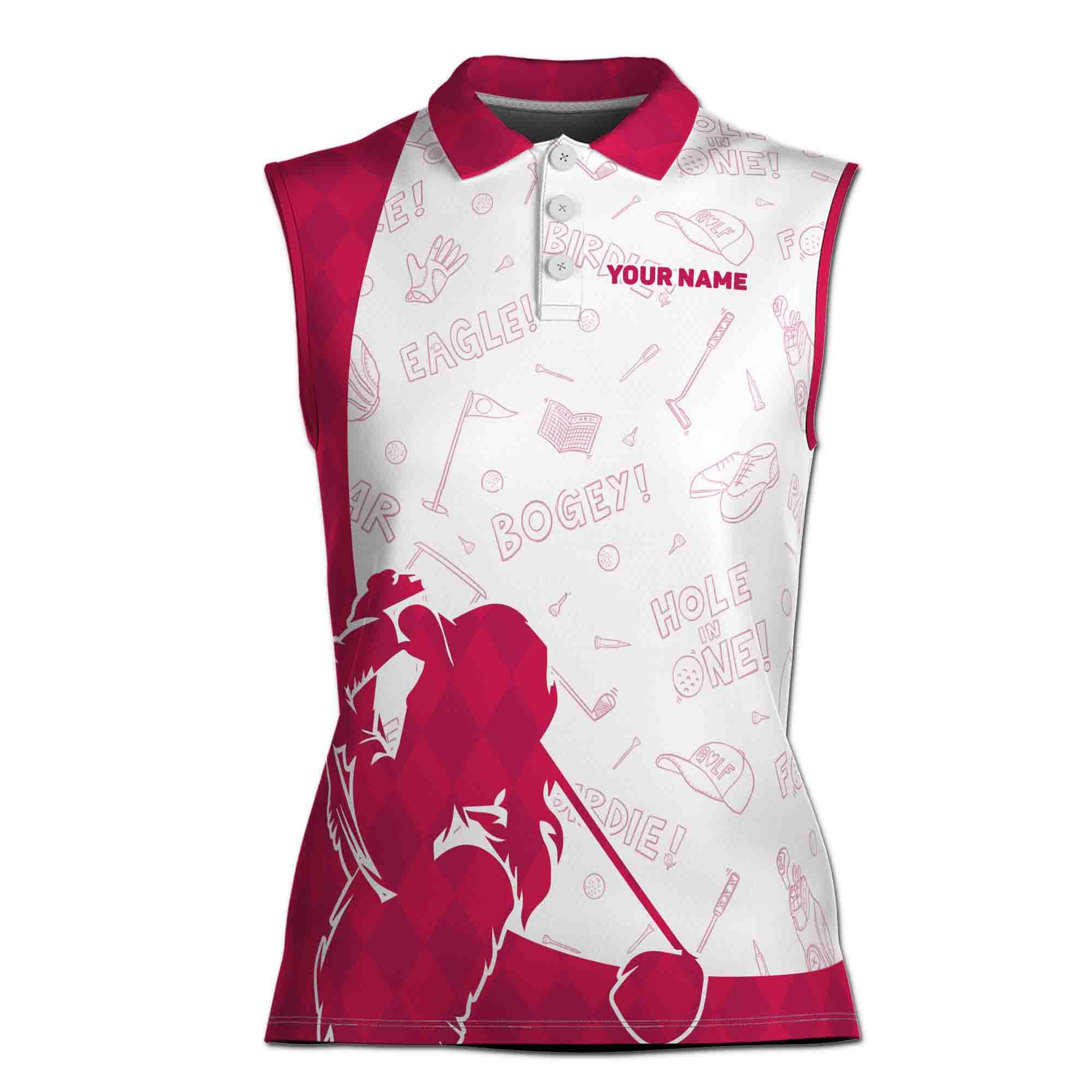 Customize Name Par then bar Flamingo Pink Argyle Lady Plays Golf 3D Women Sleeveless Polo