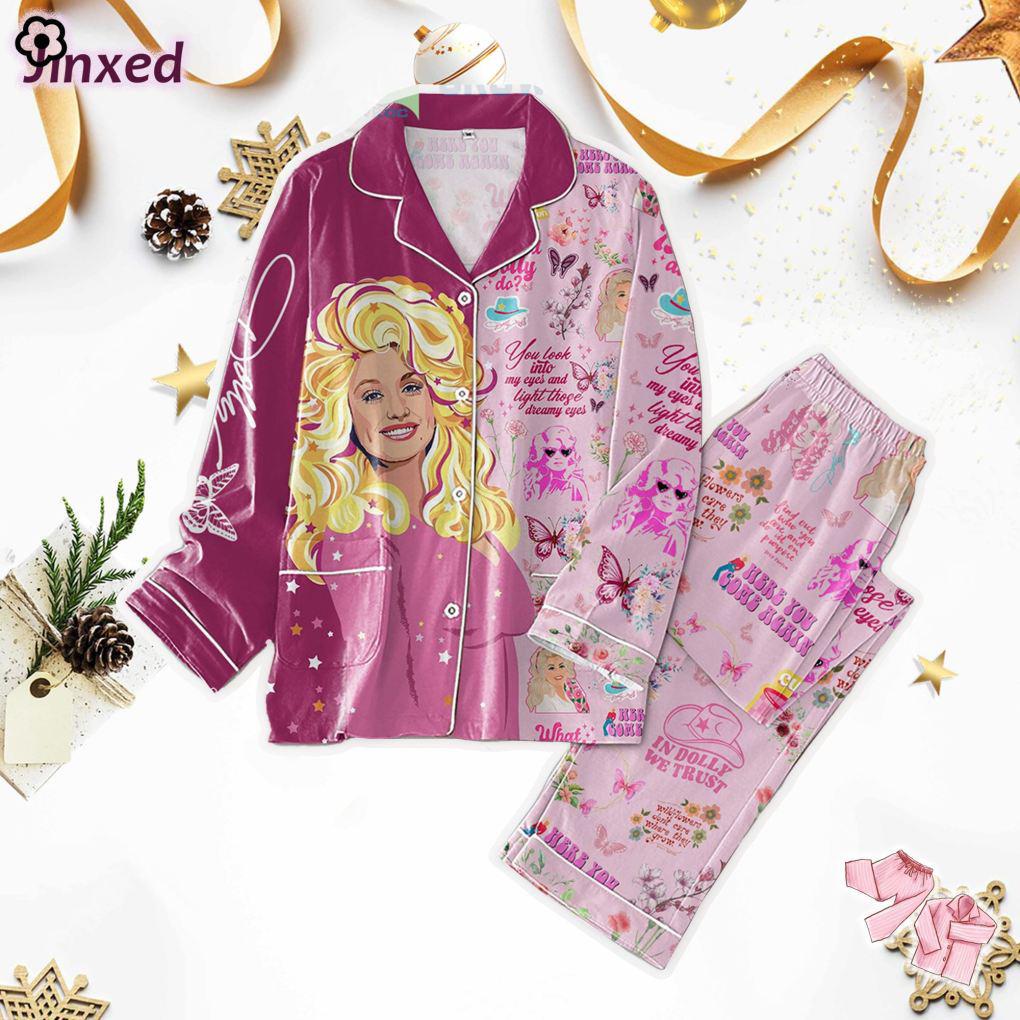 In Dolly We Trust Women Pajamas Set, Be A Dolly Christmas, Have A Holly Dolly Christmas Pajamas Set