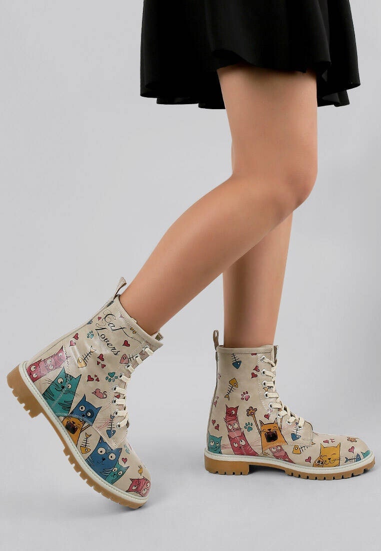 DOGO, Cat Patterned, Custom Boots, Custom Painted Shoes, Vegan Shoes, Printed Shoes, Cute Shoes, Lace Up Shoes, Long Boots Cat Lovers