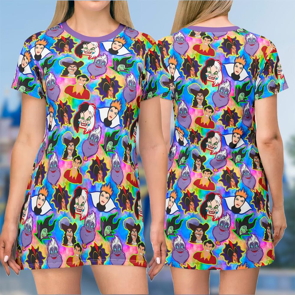 Villain Characters Head 3D T-shirt, Villain All Over Print And Dress, Villain Mom Daughter Dress, Villain Characters Cosplay Costume Tee