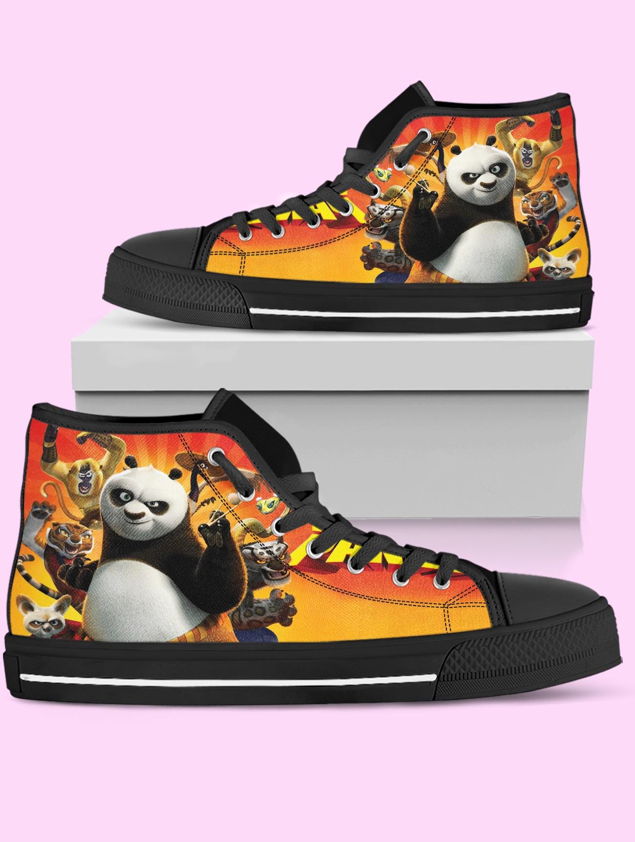 Kung Fu Panda High Top Shoes, Anime Sneakers for Women, Men