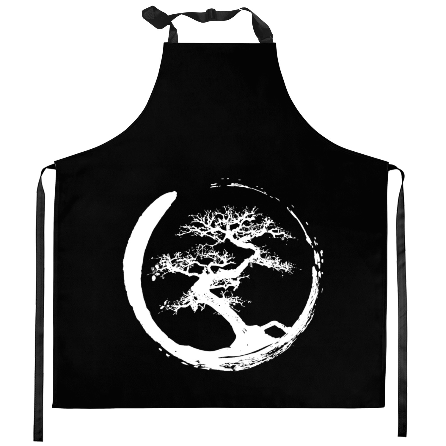 Zen Bonsai Tree in Enso Circle (white) Kitchen Aprons