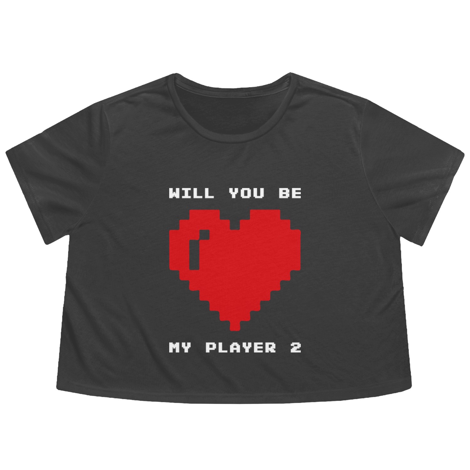 Will You Be My Player 2 Pixel Heart Gaming Flowy Cropped Tees