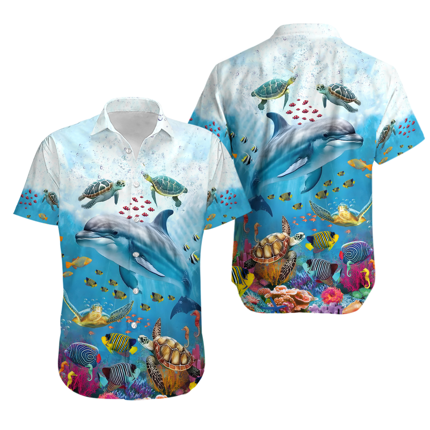 Dolphin Hawaiian Shirt for Men Women, Ocean Mens Button Down Shirt, Beach Shirt
