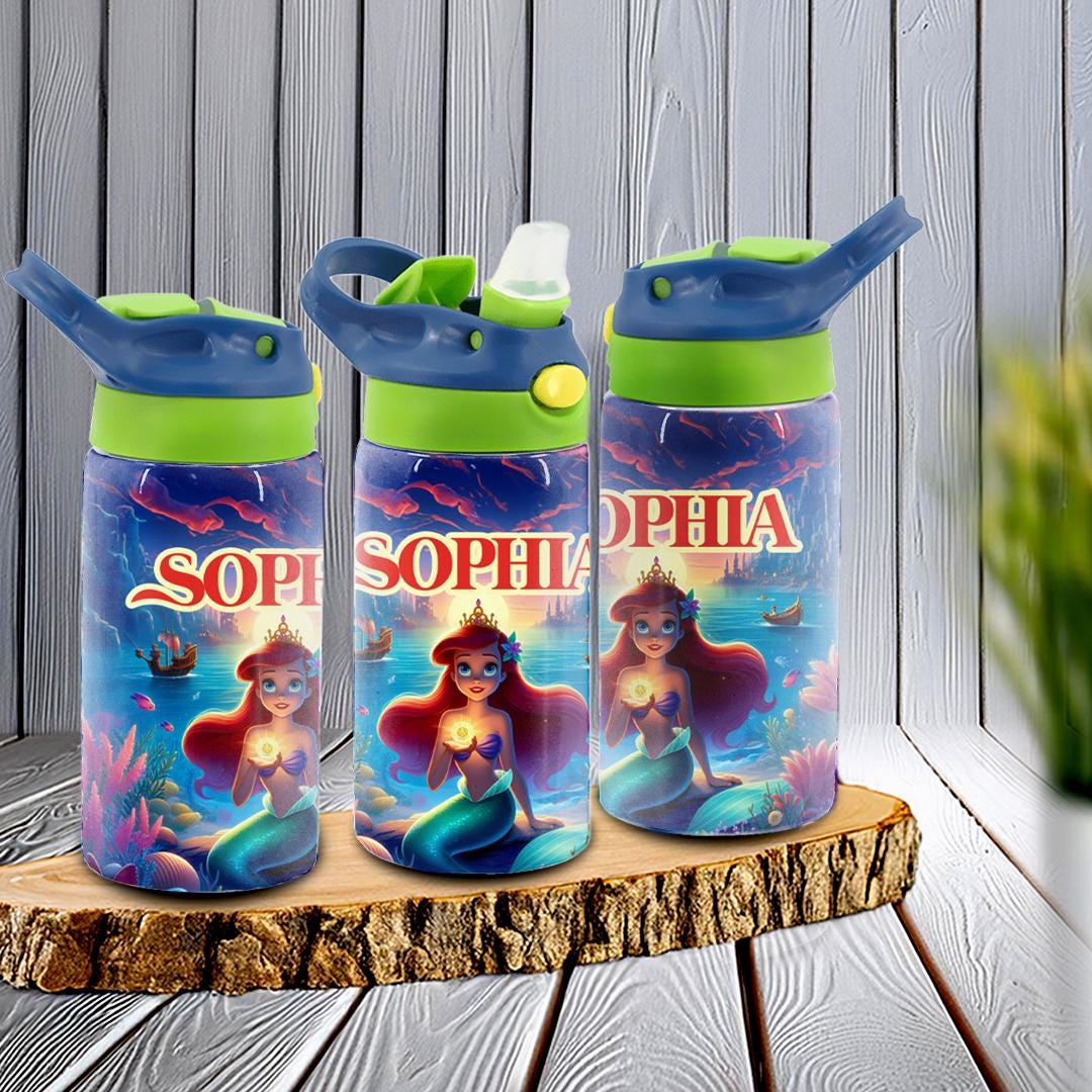 Little Mermaid Stainless Steel Kids Water Bottle - Customizable - Ideal for School and On-the-Go