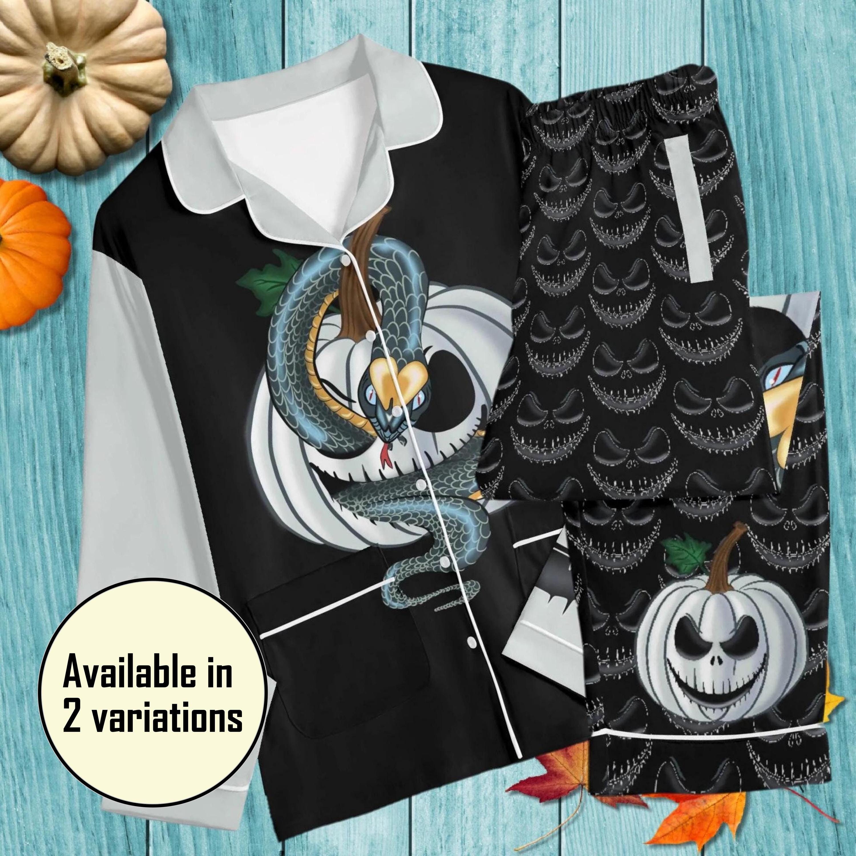 Men Women Halloween Pajama Set | Silver Pumpkin Snake Matching Couple Pajamas, Weirdcore Long Sleeved Winter Loungewear, Spooky Bach Pyjamas