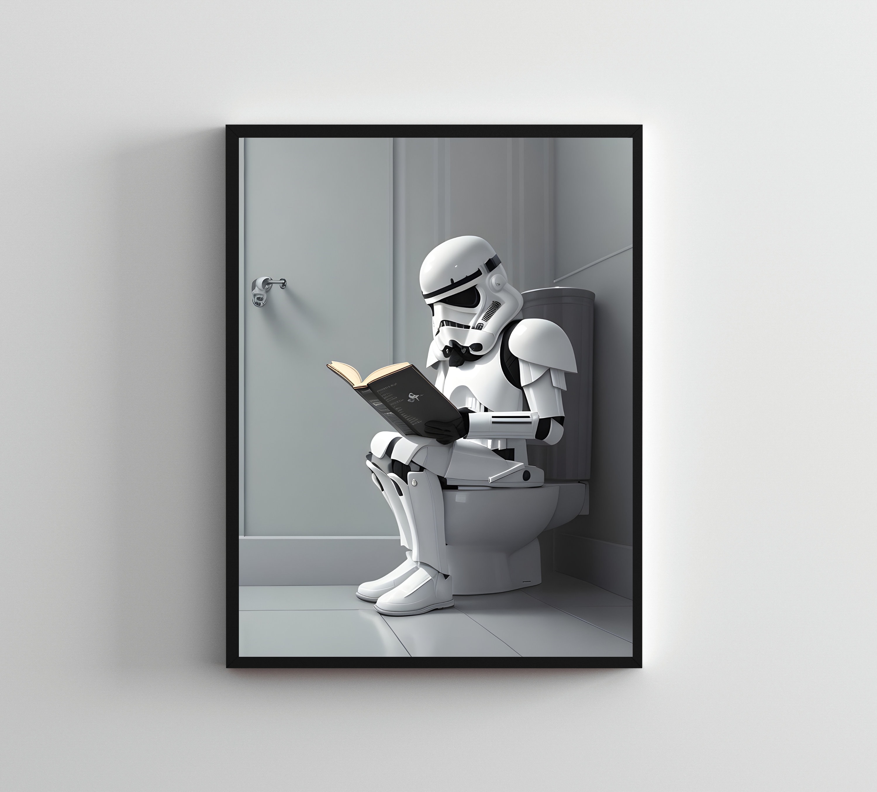 Creative SERIES , Funny Starwars wall poster, Starwars painting, Storm trooper wall art, Starwars prints, Bathroom art toilet