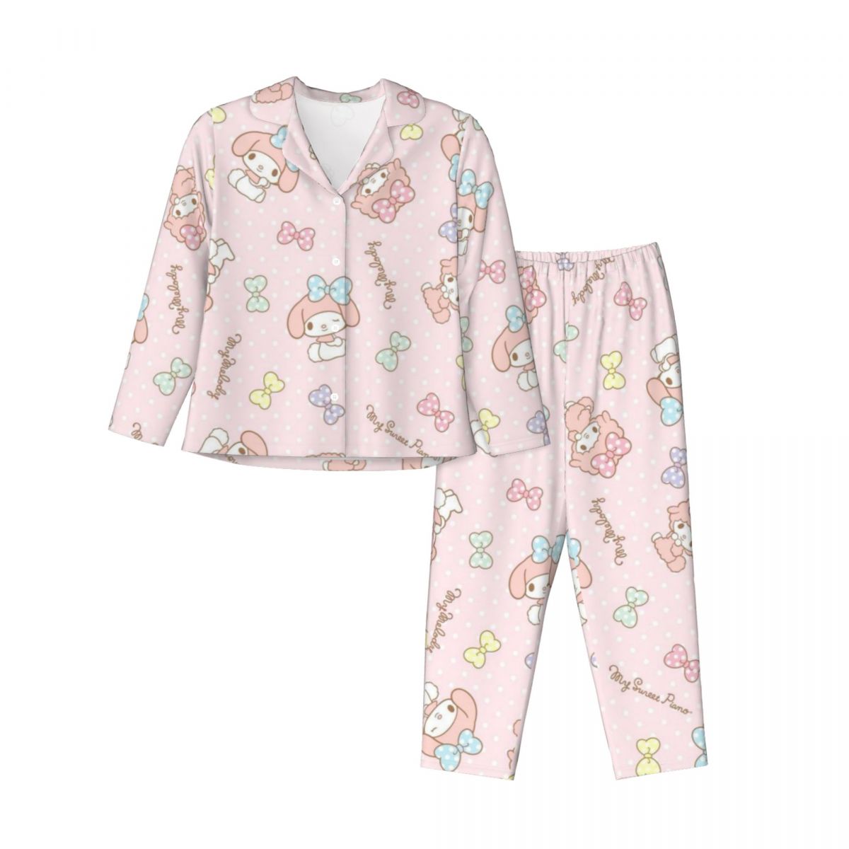 Sanrio Melody Women's Pajamas Set Button Down Pajama 2 Piece Suit Pyjama Femme Nightwear Loungewear